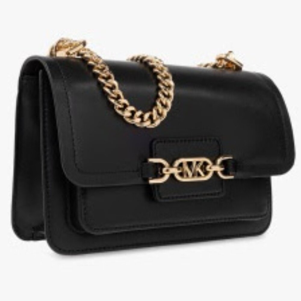 NEW ✅ Michael Kors Heather Large Leather Shoulder Bag BLACK ⭐ NEW - Picture 5 of 16